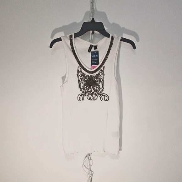 Essentials by Milano White Tank Top with Brown Embellishment (1241) - Picture 1 of 3